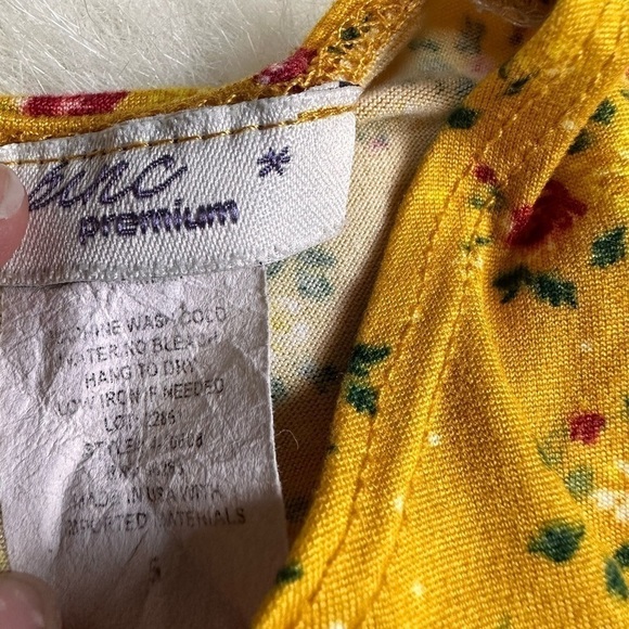 Girls Mustard Yellow Floral Print Long Sleeve Round Neck A-Line Dress Size 5 - Picture 3 of 4